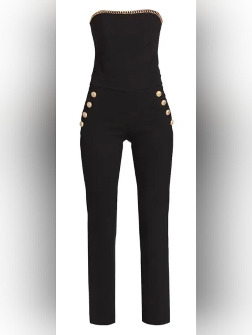 Generation Love Black Strapless Jumpsuit with Gold Trim and Buttons